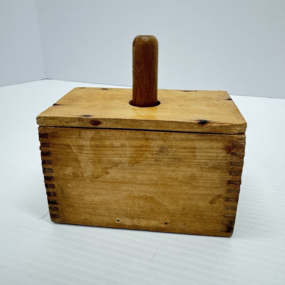Antique Primitive Wooden Butter Mold Press Dovetail Box Style Farmhouse Rustic